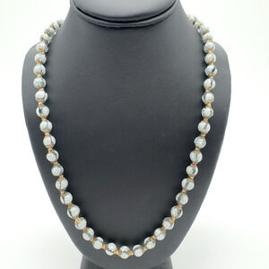 Vintage Venetian Glass Necklace Millefiori Beaded Gray White Hand Knotted NEW